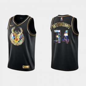 Män Milwaukee Bucks Tröja Giannis Antetokounmpo 34 Nike 2021-22 Svart Golden Edition 75th Anniversary Diamond Swingman 